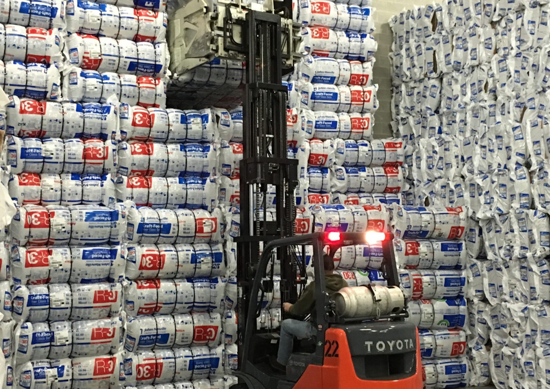 forklift stacking insulation at appalachian insulation supply